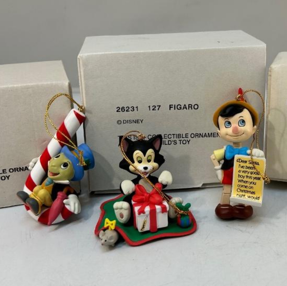 Set of 3 Disney Grolier Pinocchio Jiminy Figaro Christmas Magic Ornaments